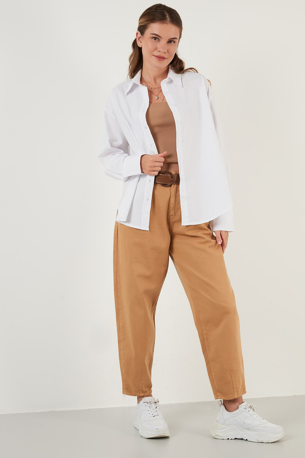 Oversize % 100 Pamuk Poplin Kadın Gömlek CF21S163867 BEYAZ