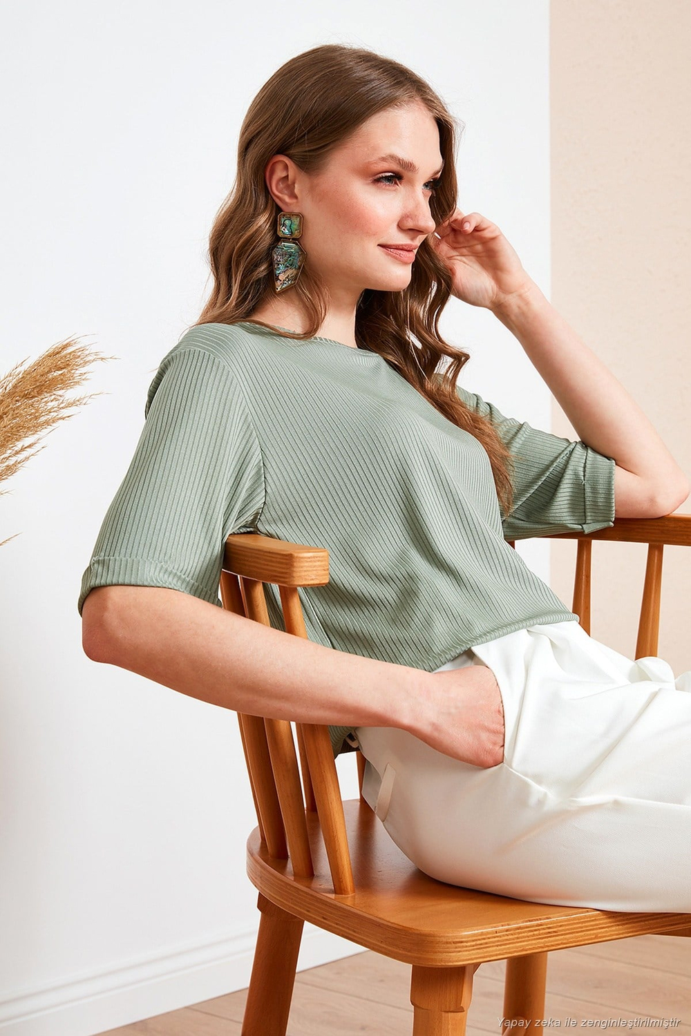 Oversize Bisiklet Yaka Yırtmaç Detaylı Kadın Bluz 5869000 ÇAĞLA