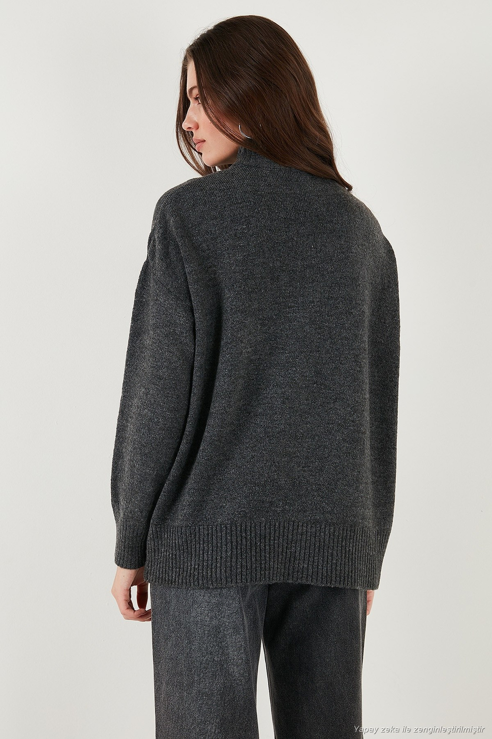 Oversize Fit Balıkçı Yaka Yumuşak Dokulu 2li Paket Triko Kadın Kazak 680KZ00469S2 ANTRASİT-SİYAH