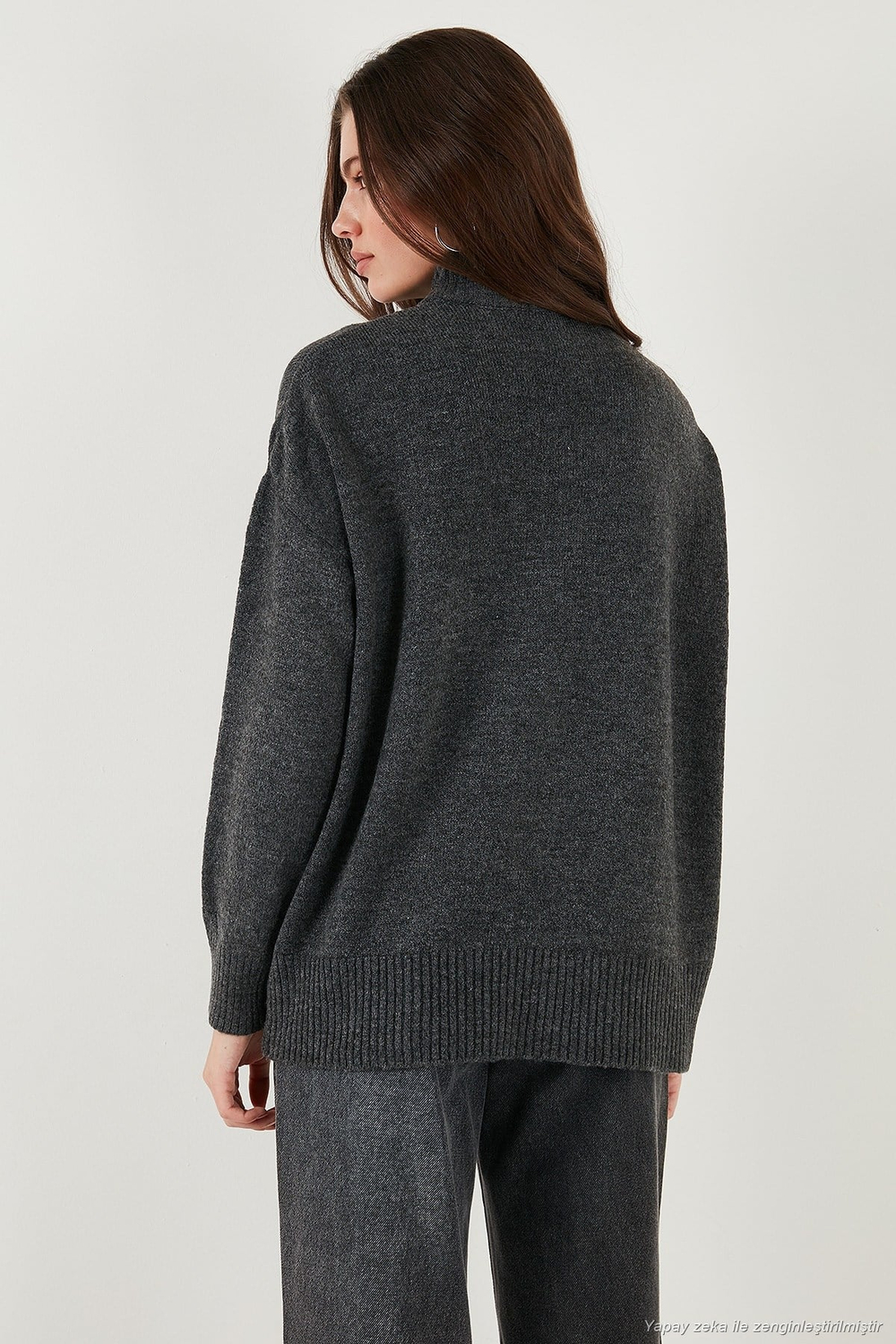 Oversize Fit Balıkçı Yaka Yumuşak Dokulu 2li Paket Triko Kadın Kazak 680KZ00469S2 Antrasit-Açık Gri