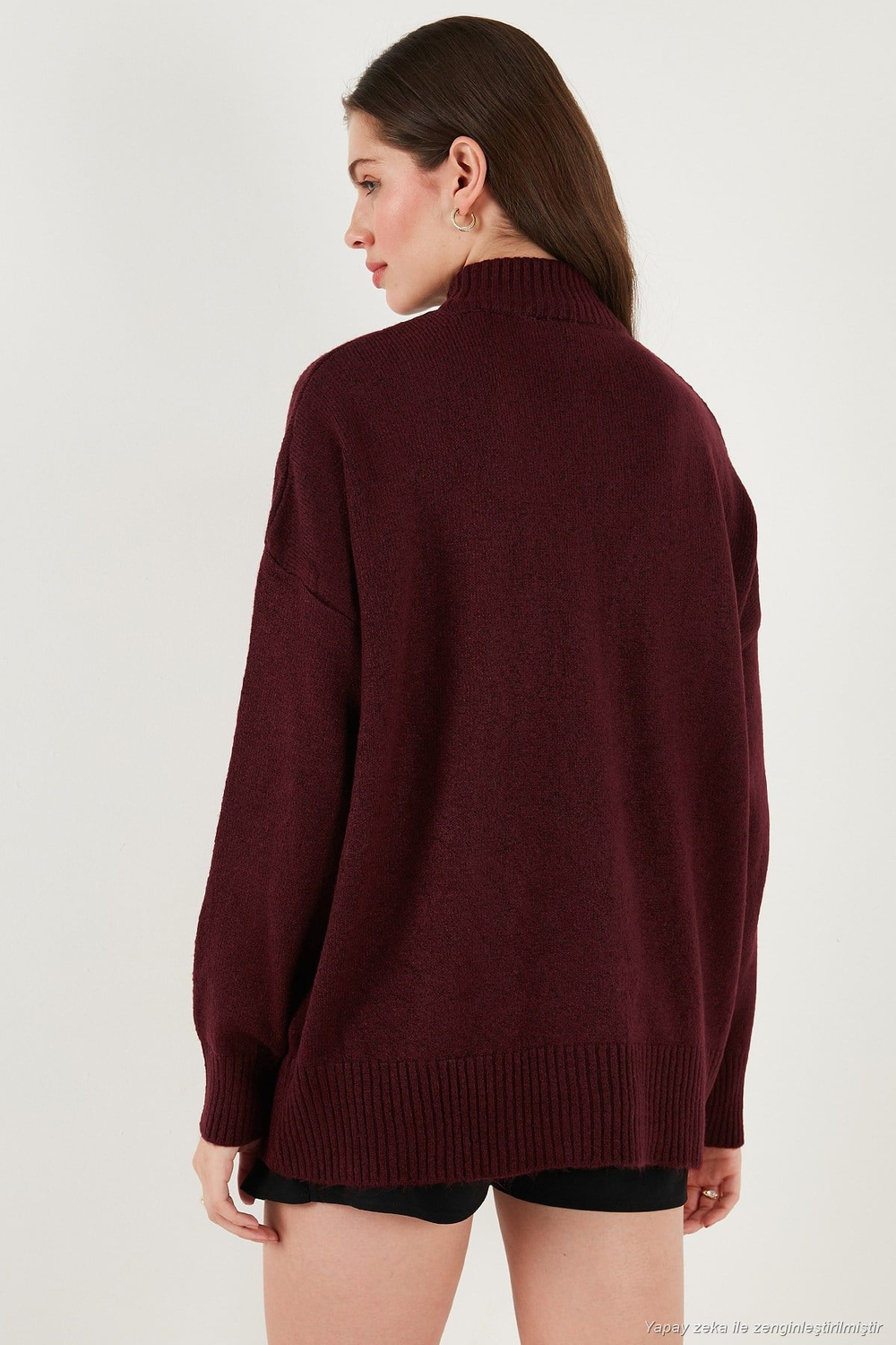 Oversize Fit Balıkçı Yaka Yumuşak Dokulu 2li Paket Triko Kadın Kazak 680KZ00469S2 Açık Gri-Bordo