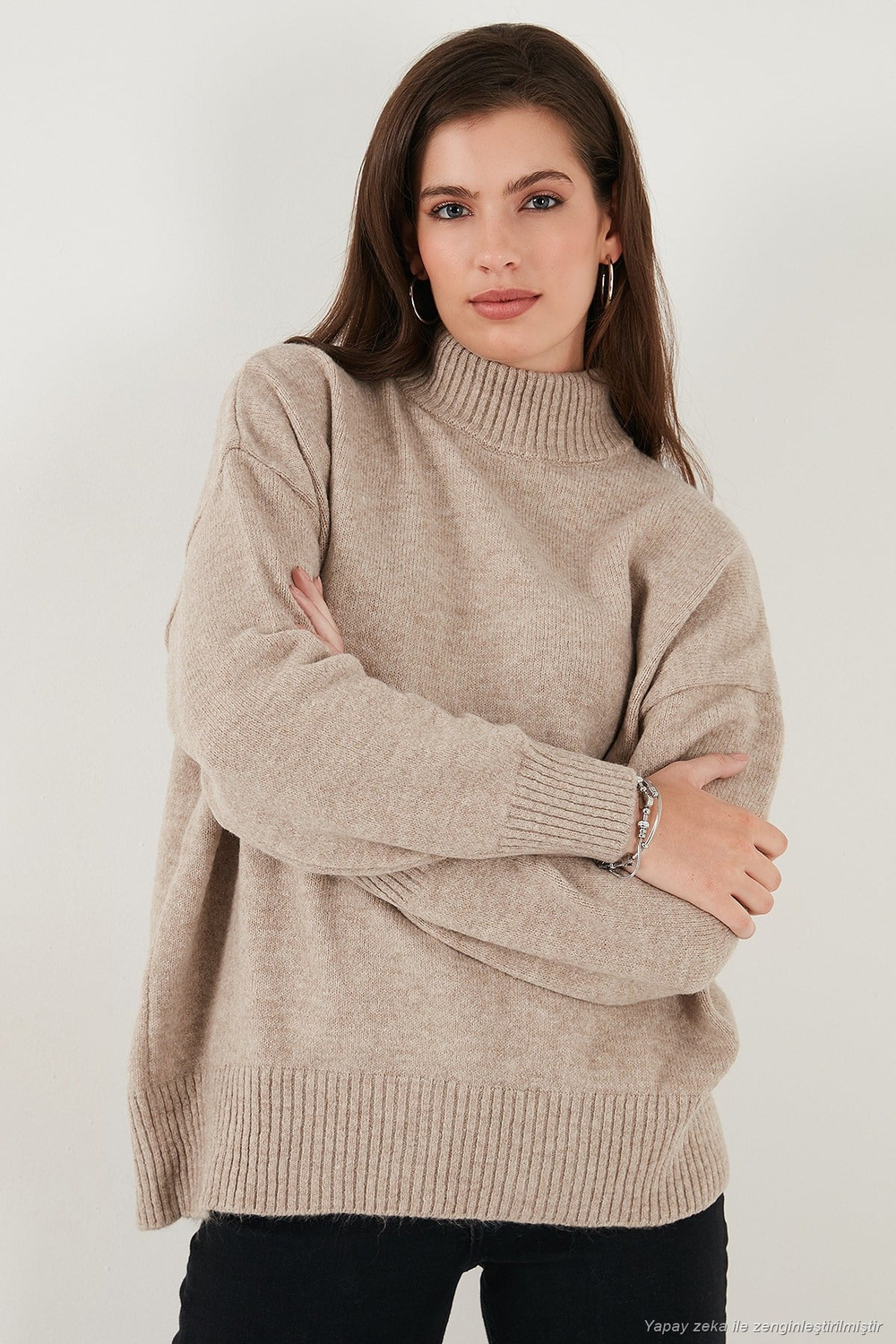 Oversize Fit Balıkçı Yaka Yumuşak Dokulu 2li Paket Triko Kadın Kazak 680KZ00469S2 VİZON-BORDO
