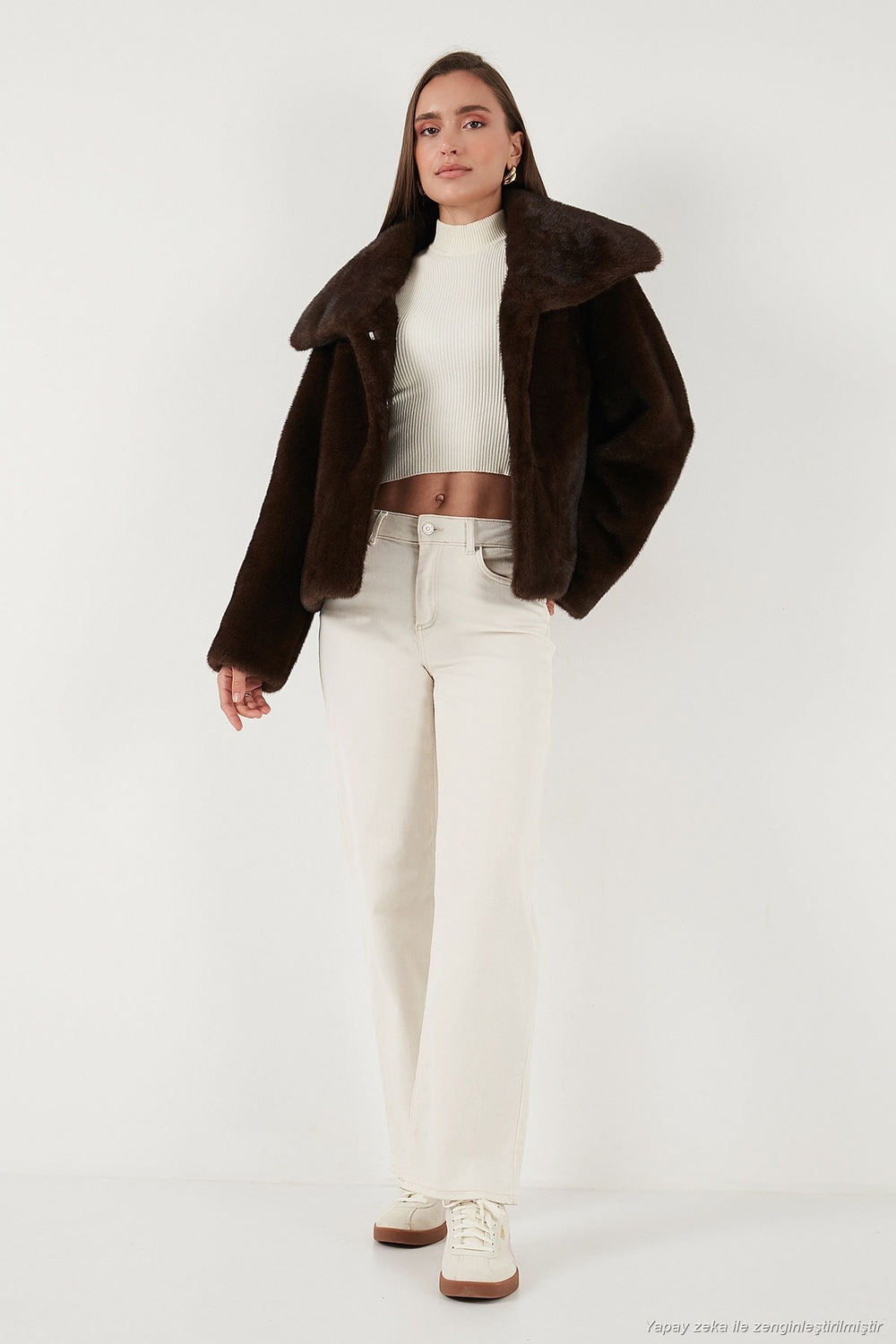 Oversize Fit Geniş Yaka Astarlı Kadın Kürk 497AFRA KAHVE