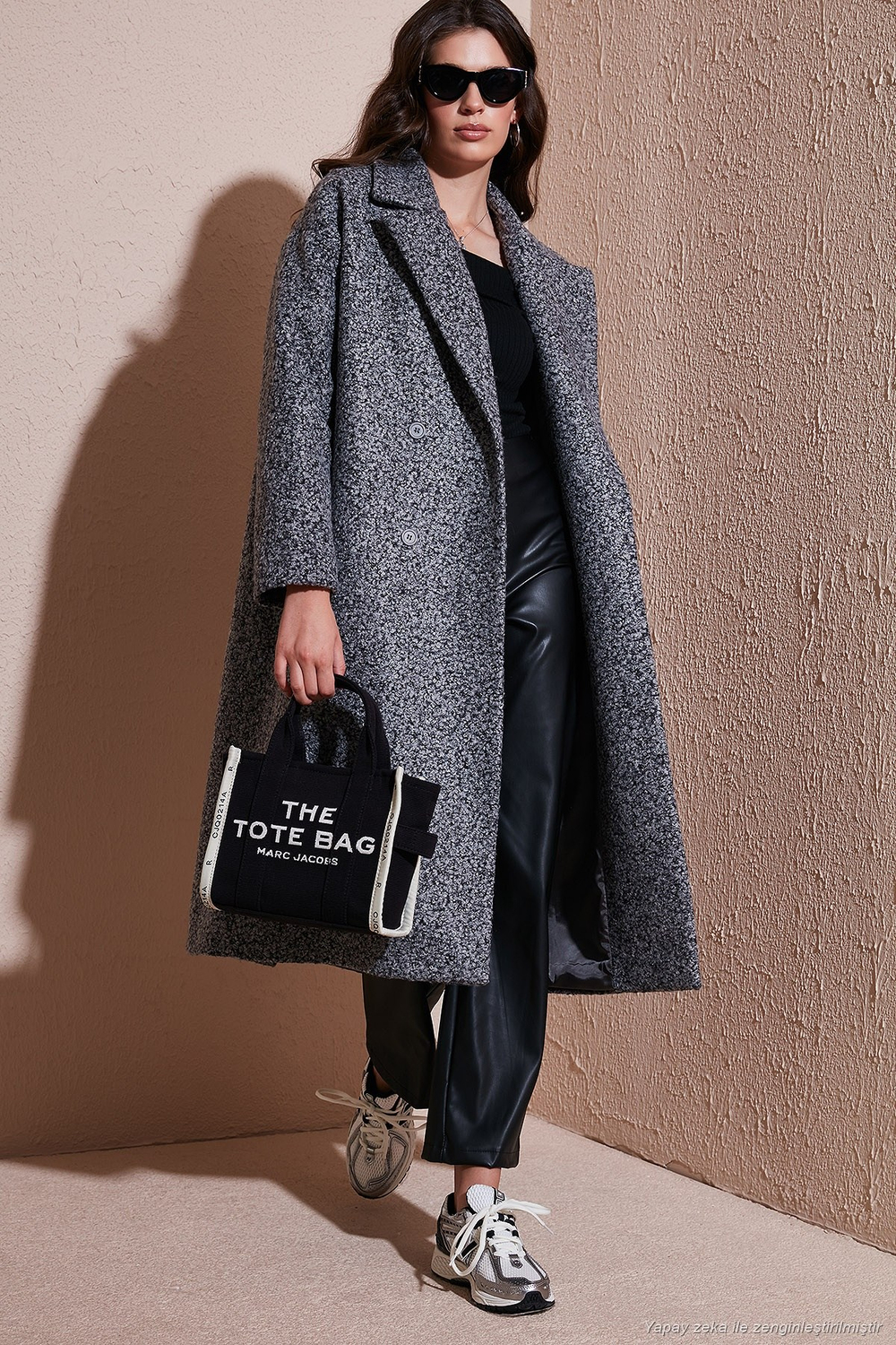 Oversize Fit Mono Yaka Düğmeli Buklet Uzun Kaşe Kadın Kaban 6810236 ANTRASİT