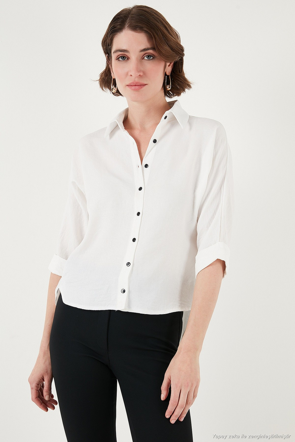 Oversize Fit Önü Kısa Arkası Uzun Truvakar Kol Kadın Gömlek 5866116 BEYAZ
