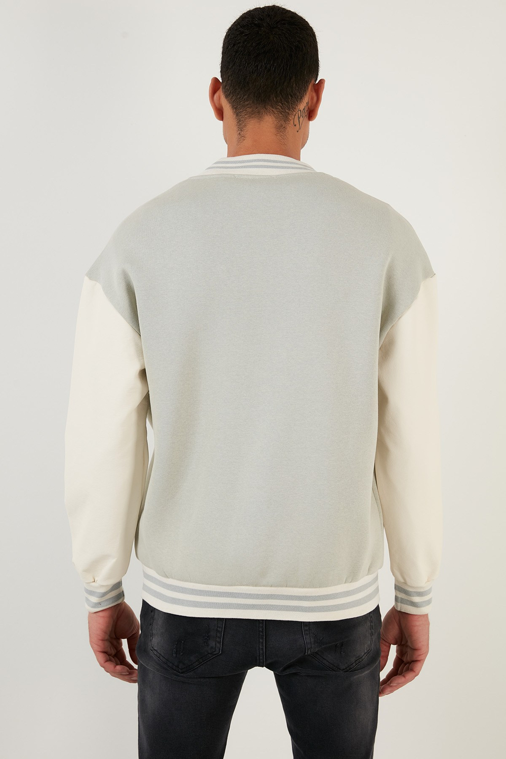 Oversize Kolej Yaka Cepli Bomber Erkek Ceket 628MNH178 GRİ
