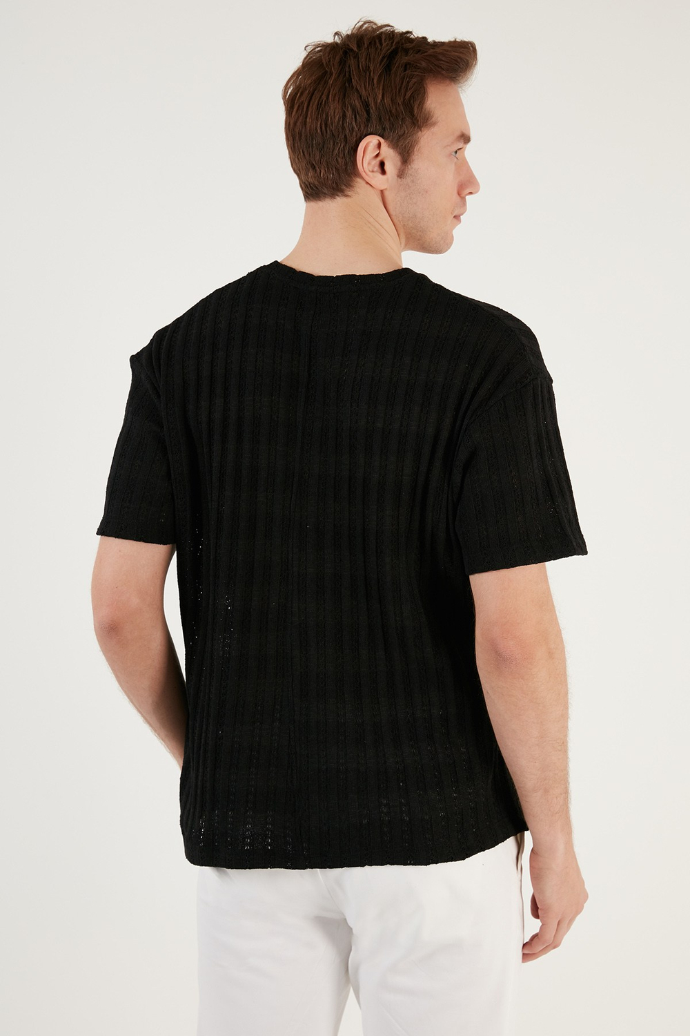 Pamuk Karışımlı Bisiklet Yaka Regular Fit Erkek T Shirt CF24S218001 SİYAH