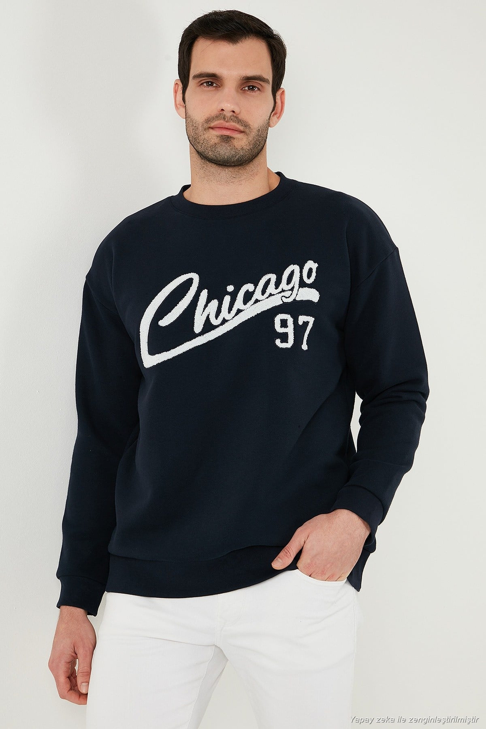 Pamuk Karışımlı Regular Fit Bisiklet Yaka Erkek Sweat 5905468S İNDİGO