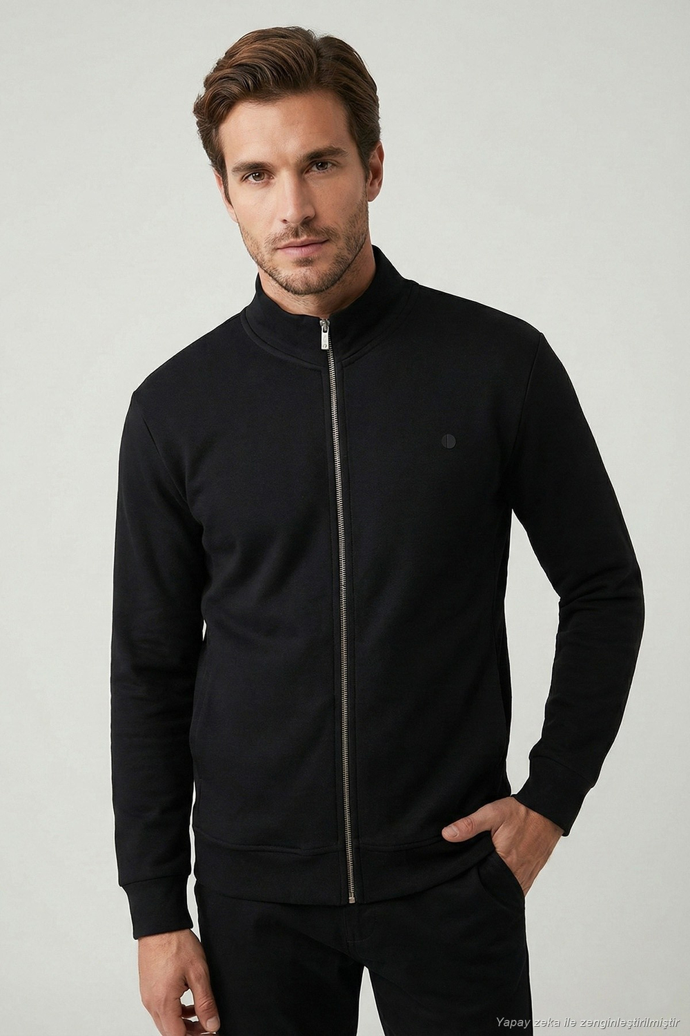 Pamuk Karışımlı Regular Fit Dik Yaka Erkek Hırka 5901223 SİYAH