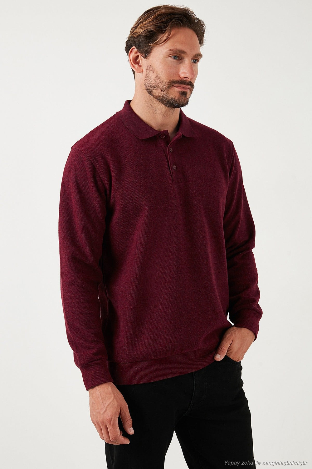 Pamuk Karışımlı Regular Fit Erkek Polo Yaka Kazak 456223 MÜRDÜM