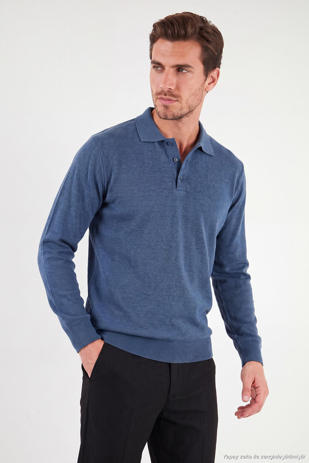 Pamuk Karışımlı Regular Fit Erkek Polo Yaka Kazak 456223 KOYU MAVİ