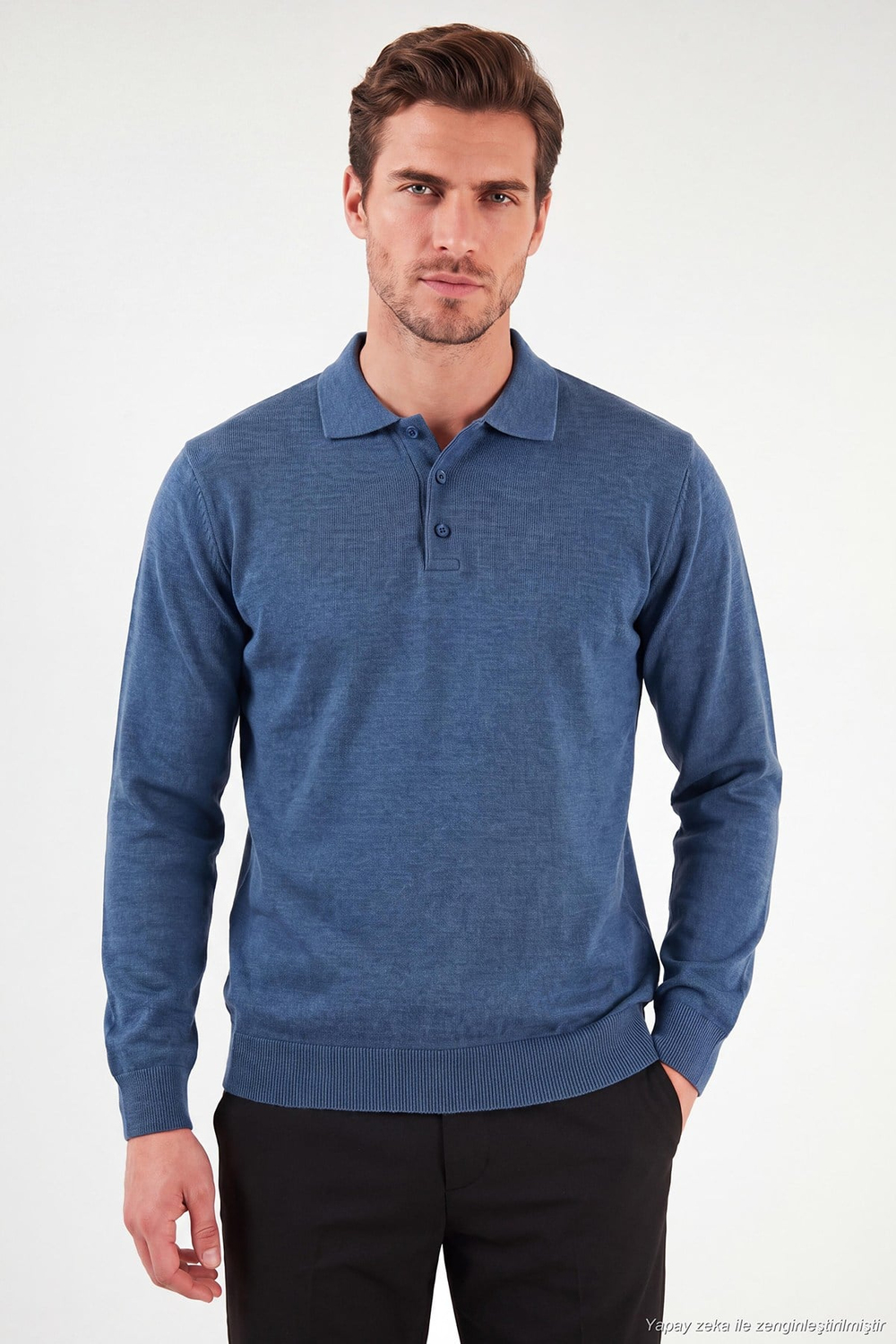 Pamuk Karışımlı Regular Fit Erkek Polo Yaka Kazak 456223 KOYU MAVİ
