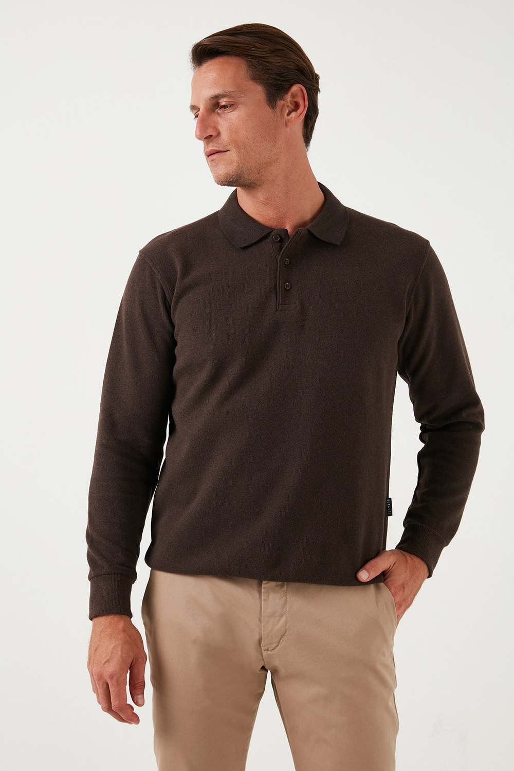 Pamuk Karışımlı Regular Fit Erkek Polo Yaka Kazak 456223 KAHVE