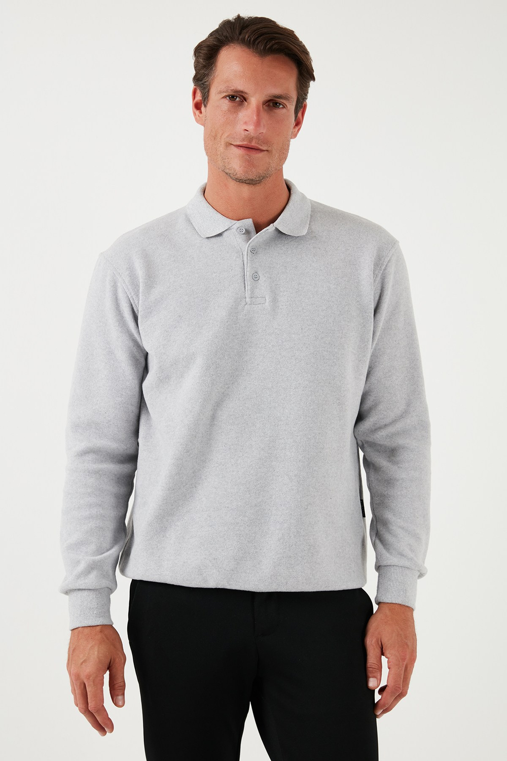 Pamuk Karışımlı Regular Fit Erkek Polo Yaka Kazak 456223 AÇIK GRİ