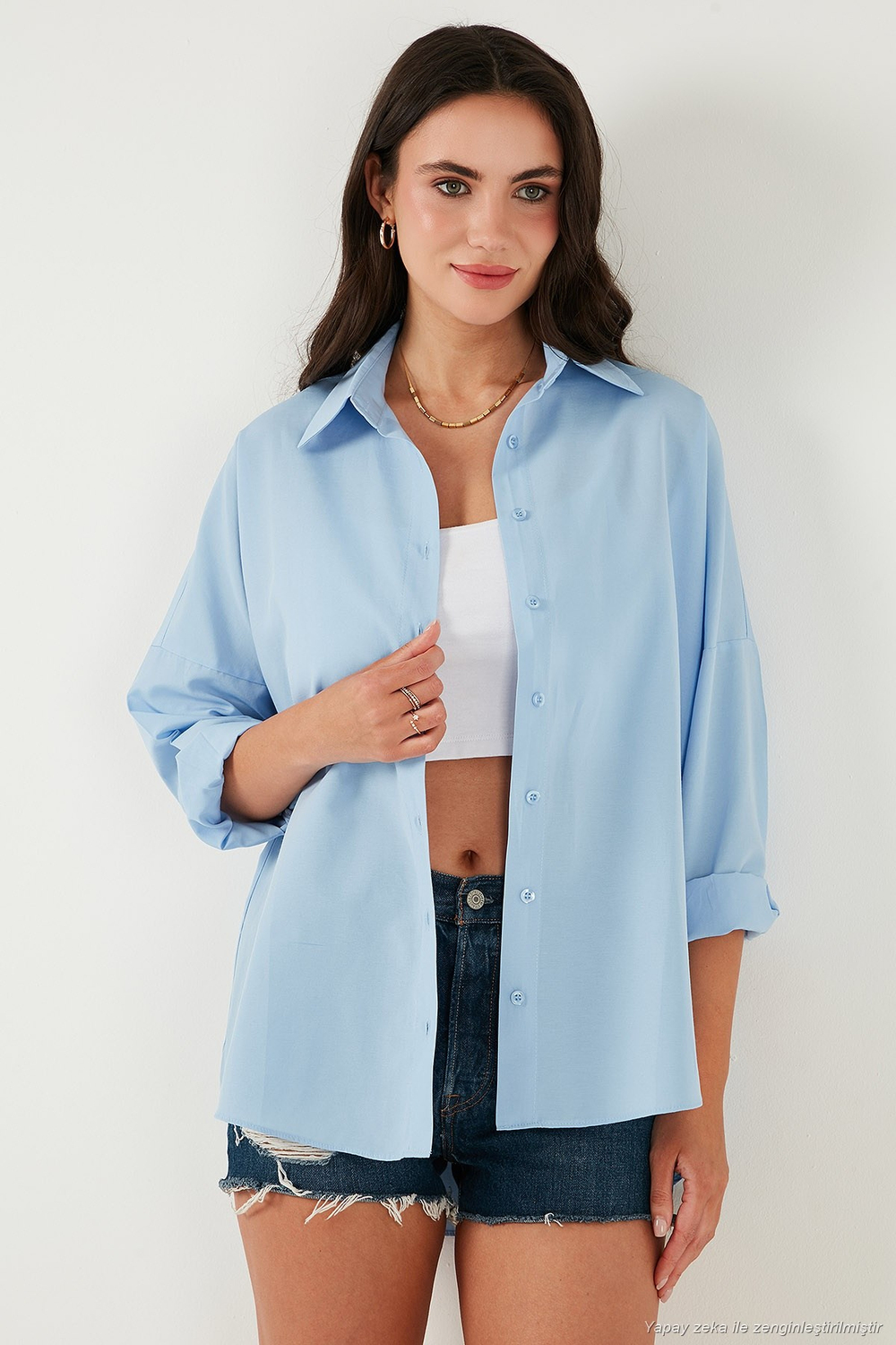 Pamuk Karışımlı Regular Fit Kadın Gömlek 6772418 BEBE MAVİ