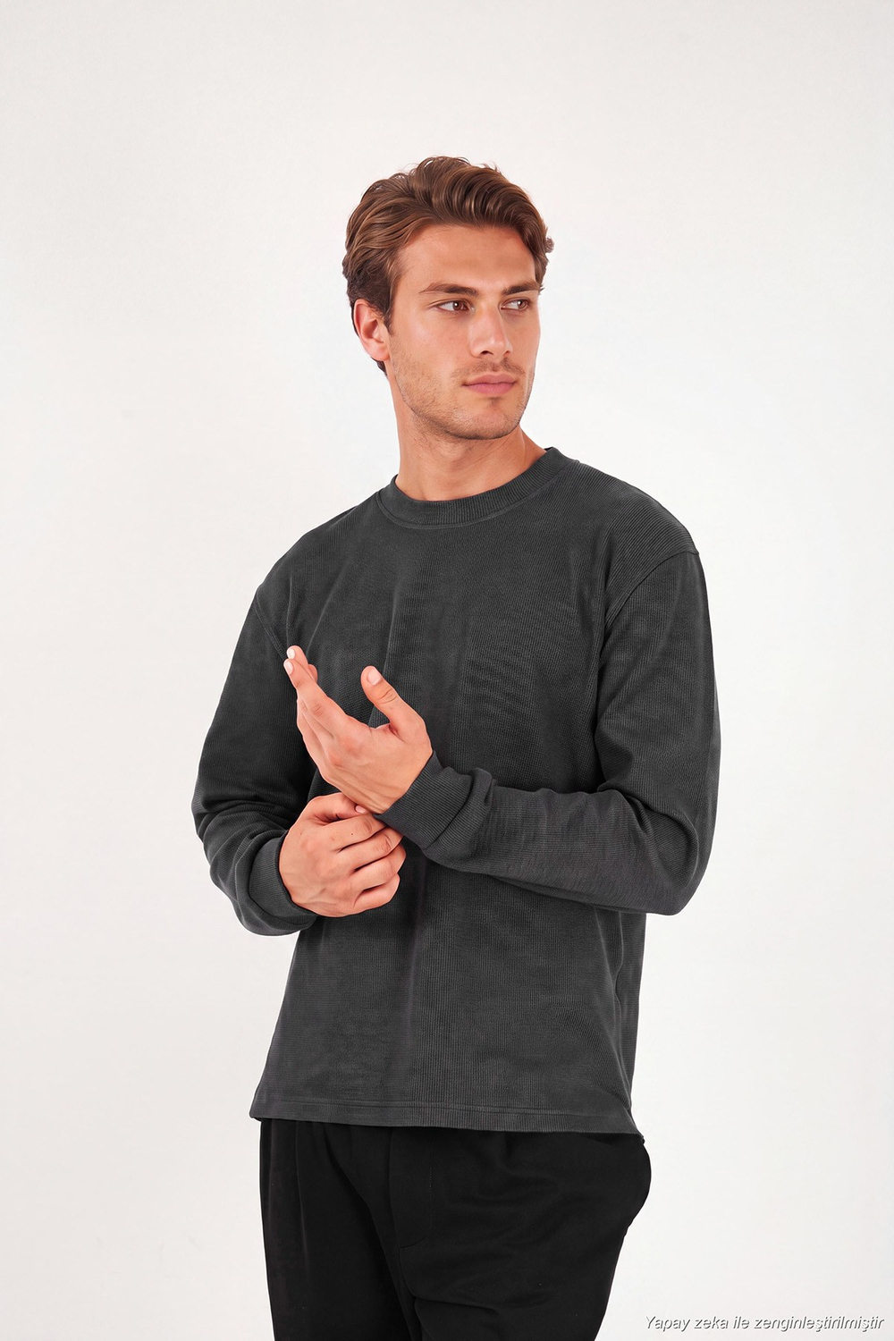 Pamuk Karışımlı Relaxed Fit Bisiklet Yaka Erkek Sweat 5905837 ANTRASİT