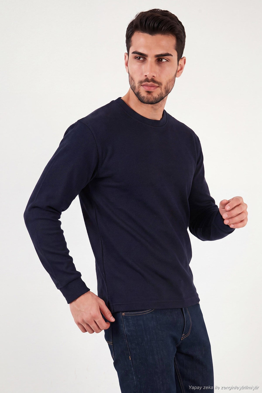 Pamuk Karışımlı Relaxed Fit Bisiklet Yaka Erkek Sweat 5905837 LACİVERT