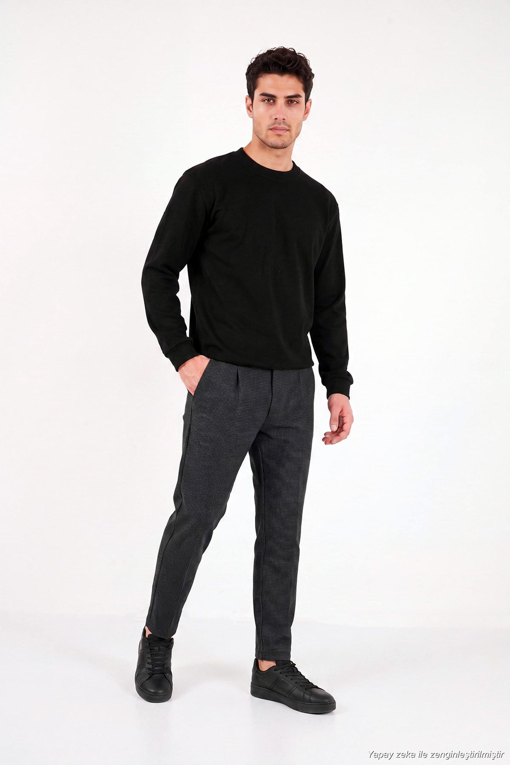 Pamuk Karışımlı Relaxed Fit Bisiklet Yaka Erkek Sweat 5905837 SİYAH