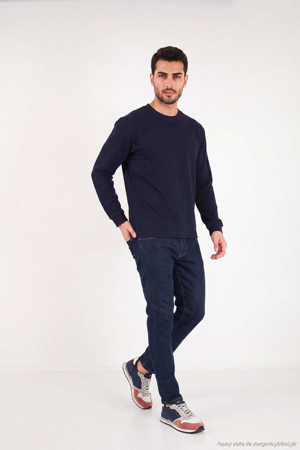 Pamuk Karışımlı Relaxed Fit Bisiklet Yaka Erkek Sweat 5905837 LACİVERT