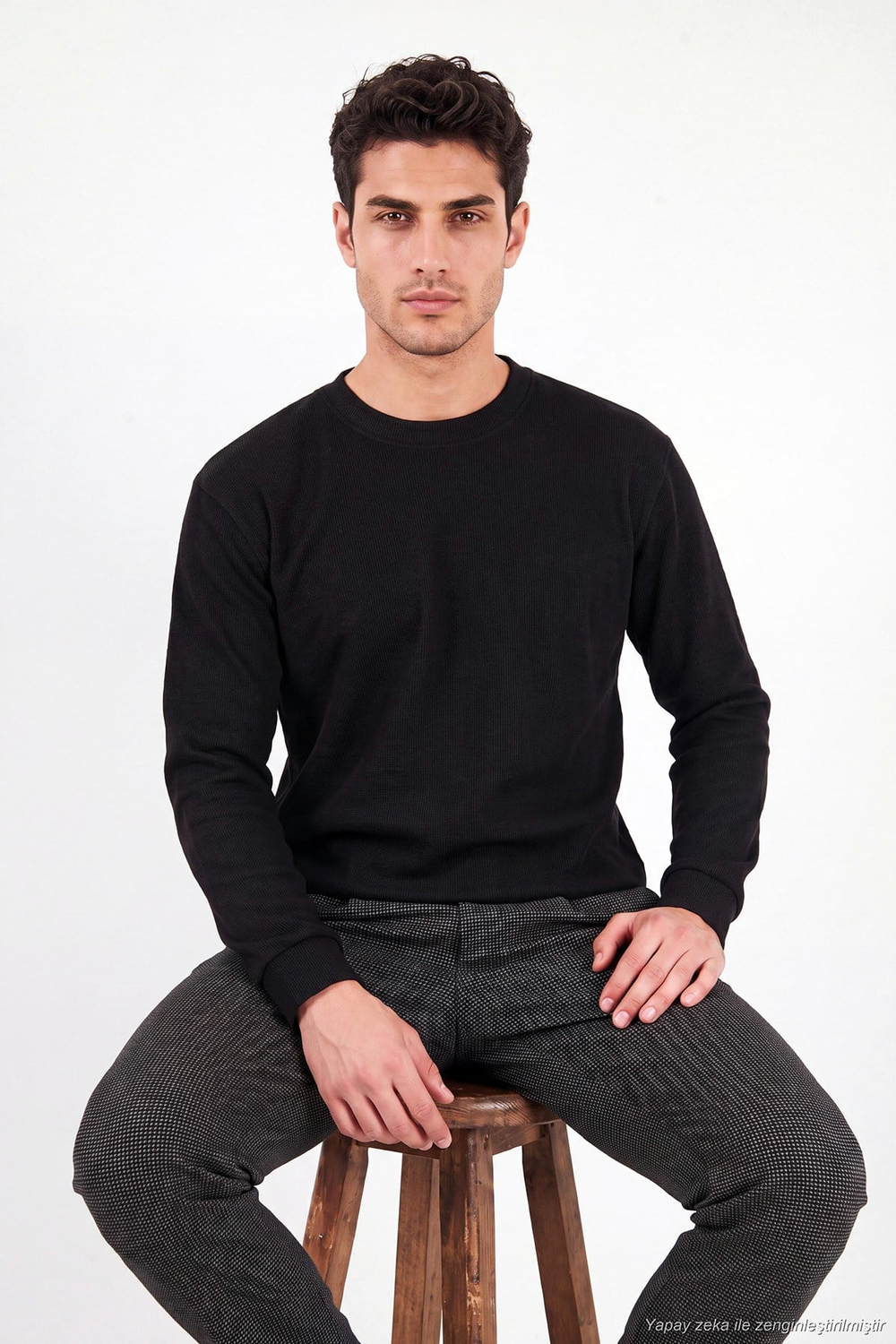 Pamuk Karışımlı Relaxed Fit Bisiklet Yaka Erkek Sweat 5905837 SİYAH