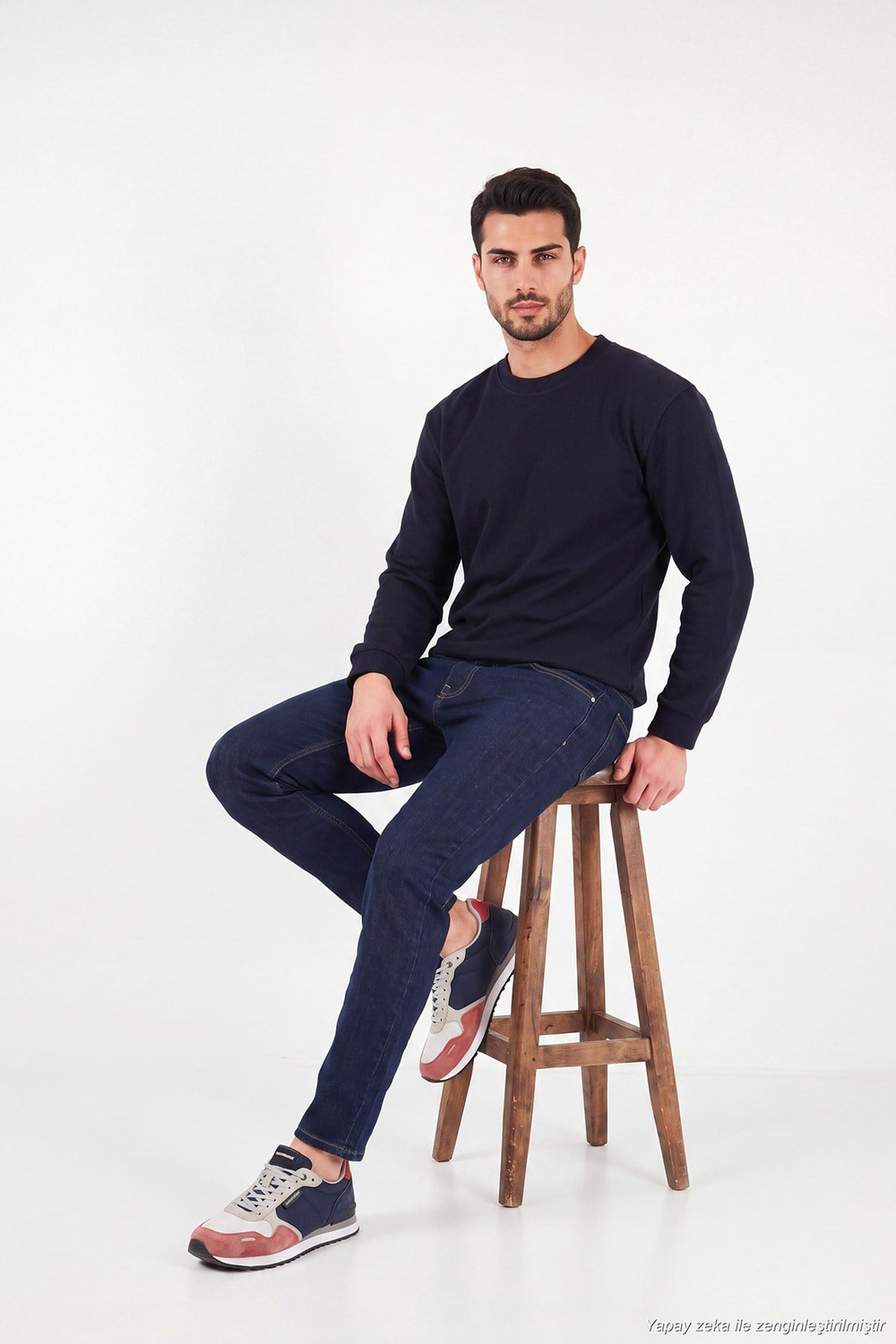 Pamuk Karışımlı Relaxed Fit Bisiklet Yaka Erkek Sweat 5905837 LACİVERT