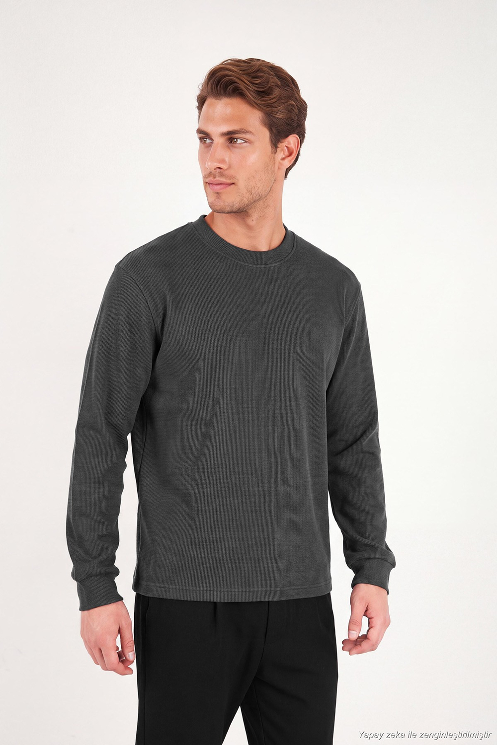 Pamuk Karışımlı Relaxed Fit Bisiklet Yaka Erkek Sweat 5905837 ANTRASİT