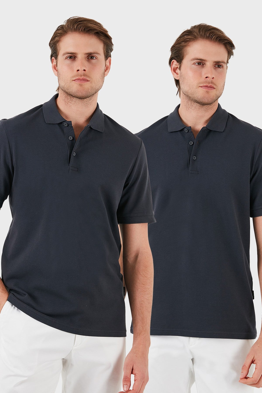 Pamuk Regular Fit Düğmeli 2li Paket Erkek Polo Yaka T Shirt 5902127S2 Antrasit-Antrasit