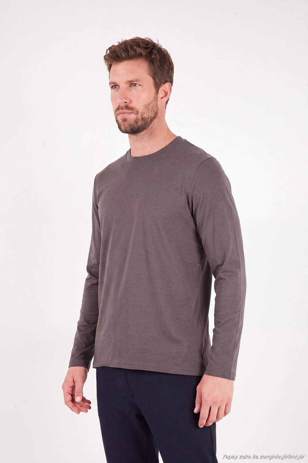 Pamuklu Bisiklet Yaka Basic Erkek Sweat 59050742 KAHVE