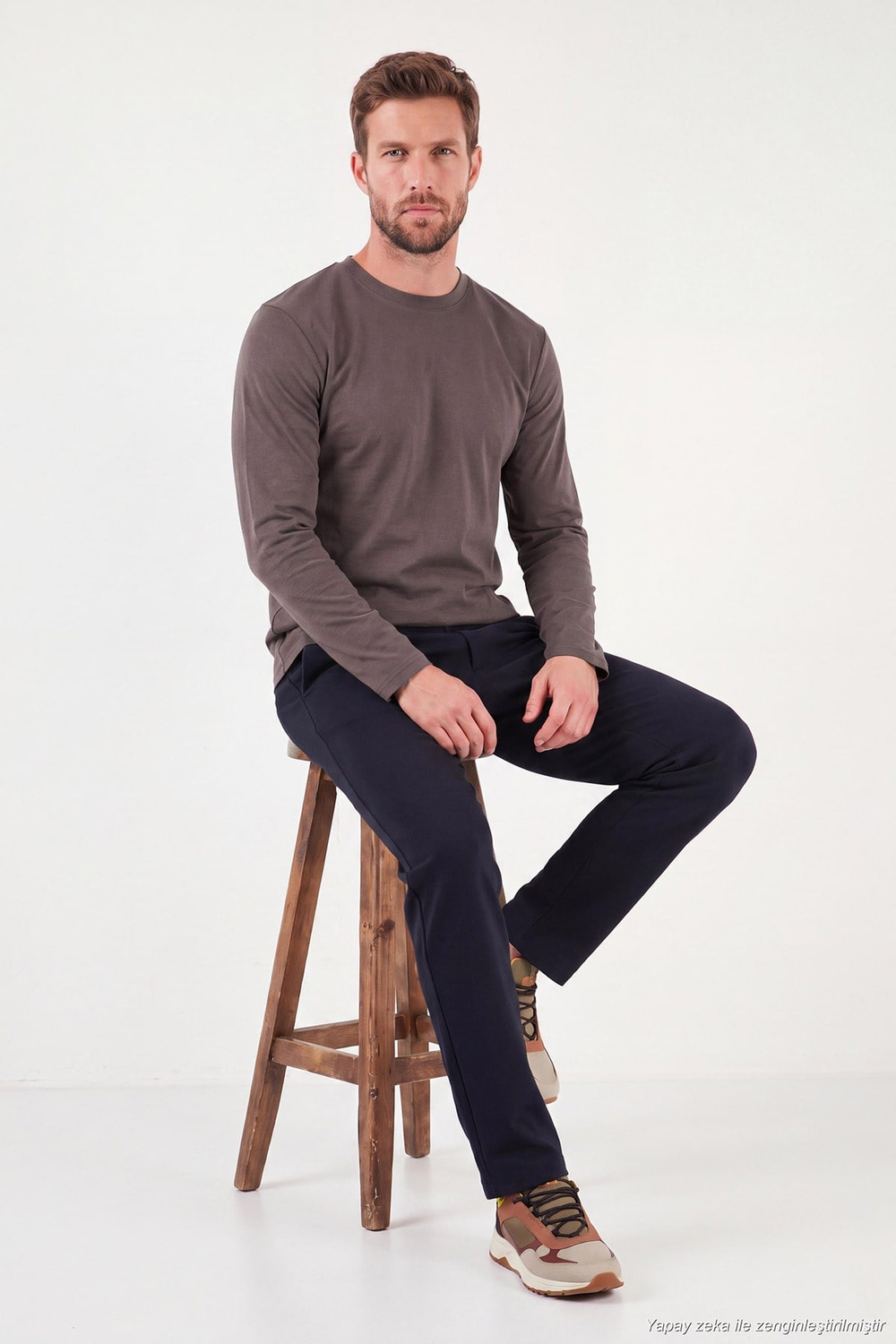 Pamuklu Bisiklet Yaka Basic Erkek Sweat 59050742 KAHVE
