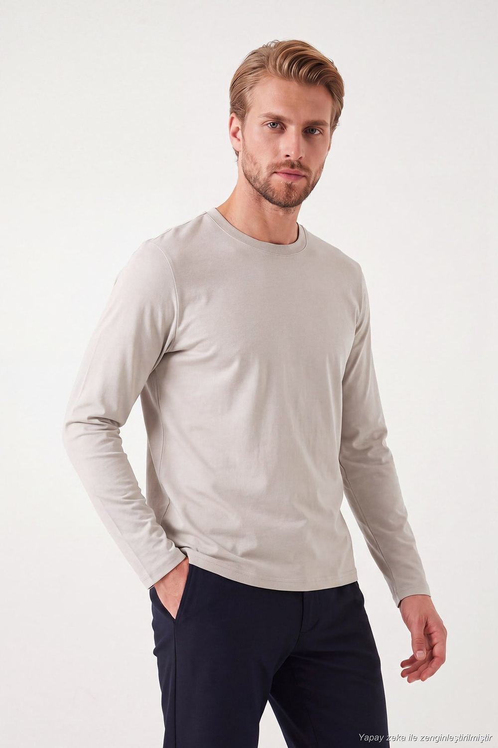 Pamuklu Bisiklet Yaka Basic Erkek Sweat 59050742 TAŞ
