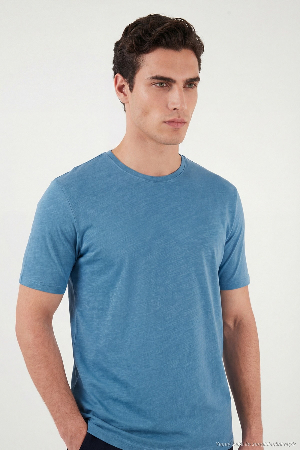 Pamuklu Bisiklet Yaka Basic Erkek T Shirt 59020001 MAVİ
