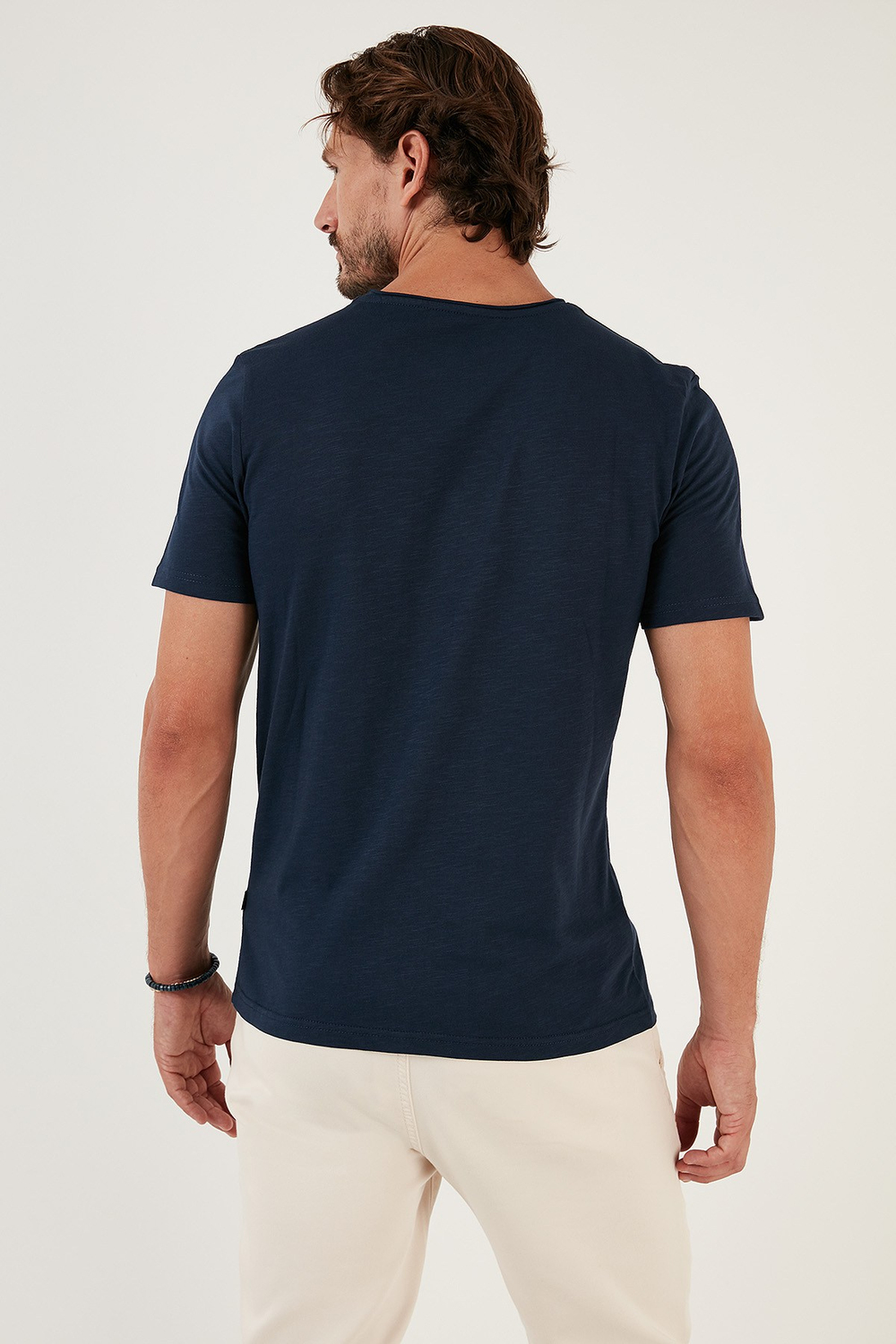 Pamuklu Bisiklet Yaka Basic Erkek T Shirt 59020001 İNDİGO