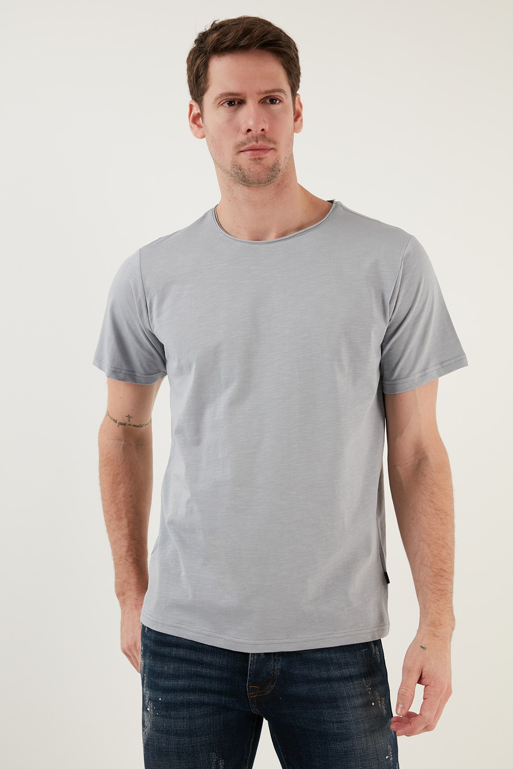 Pamuklu Bisiklet Yaka Basic Erkek T Shirt 59020001 AÇIK GRİ