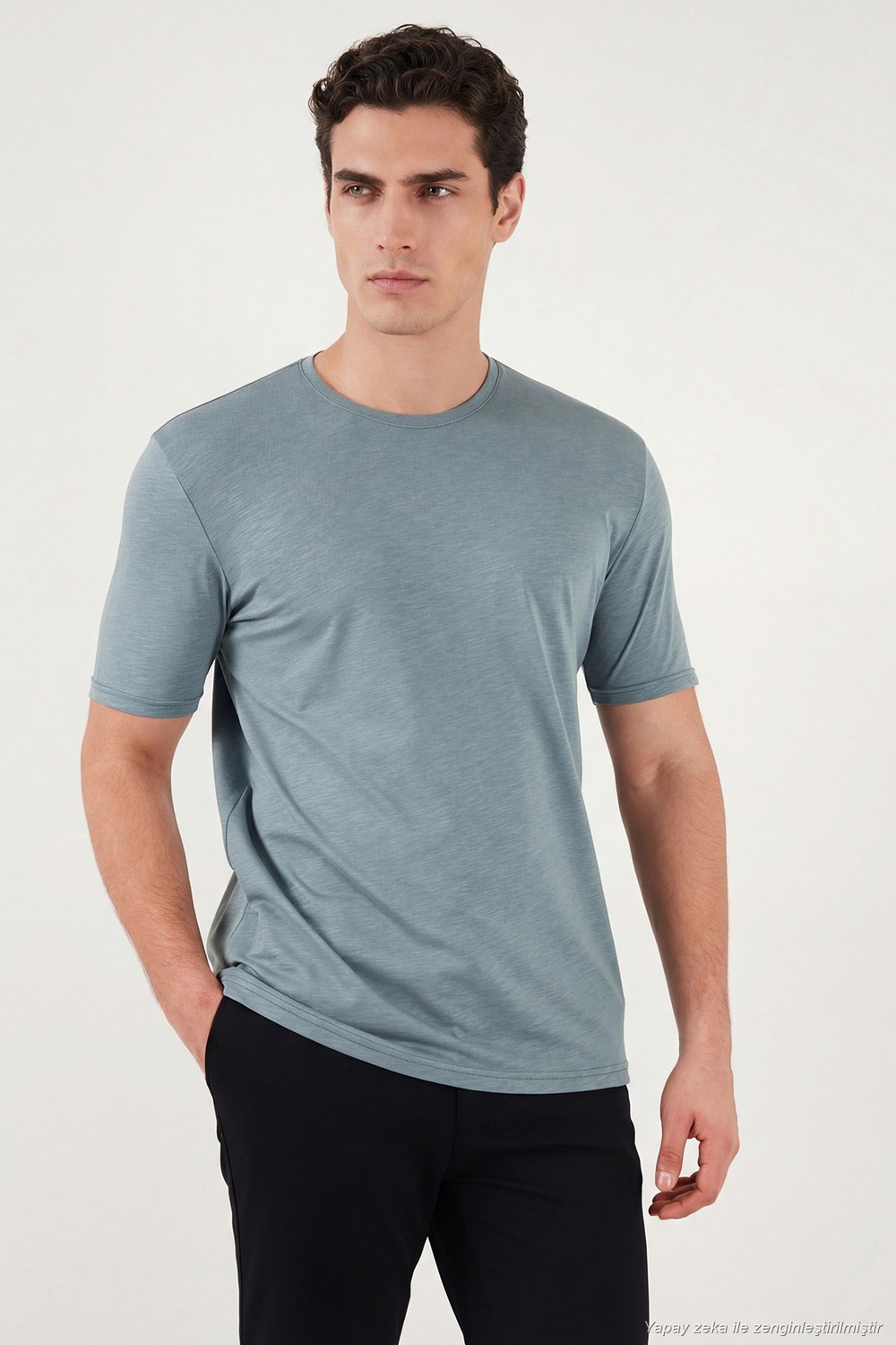 Pamuklu Bisiklet Yaka Basic Erkek T Shirt 59020001 AÇIK MAVİ