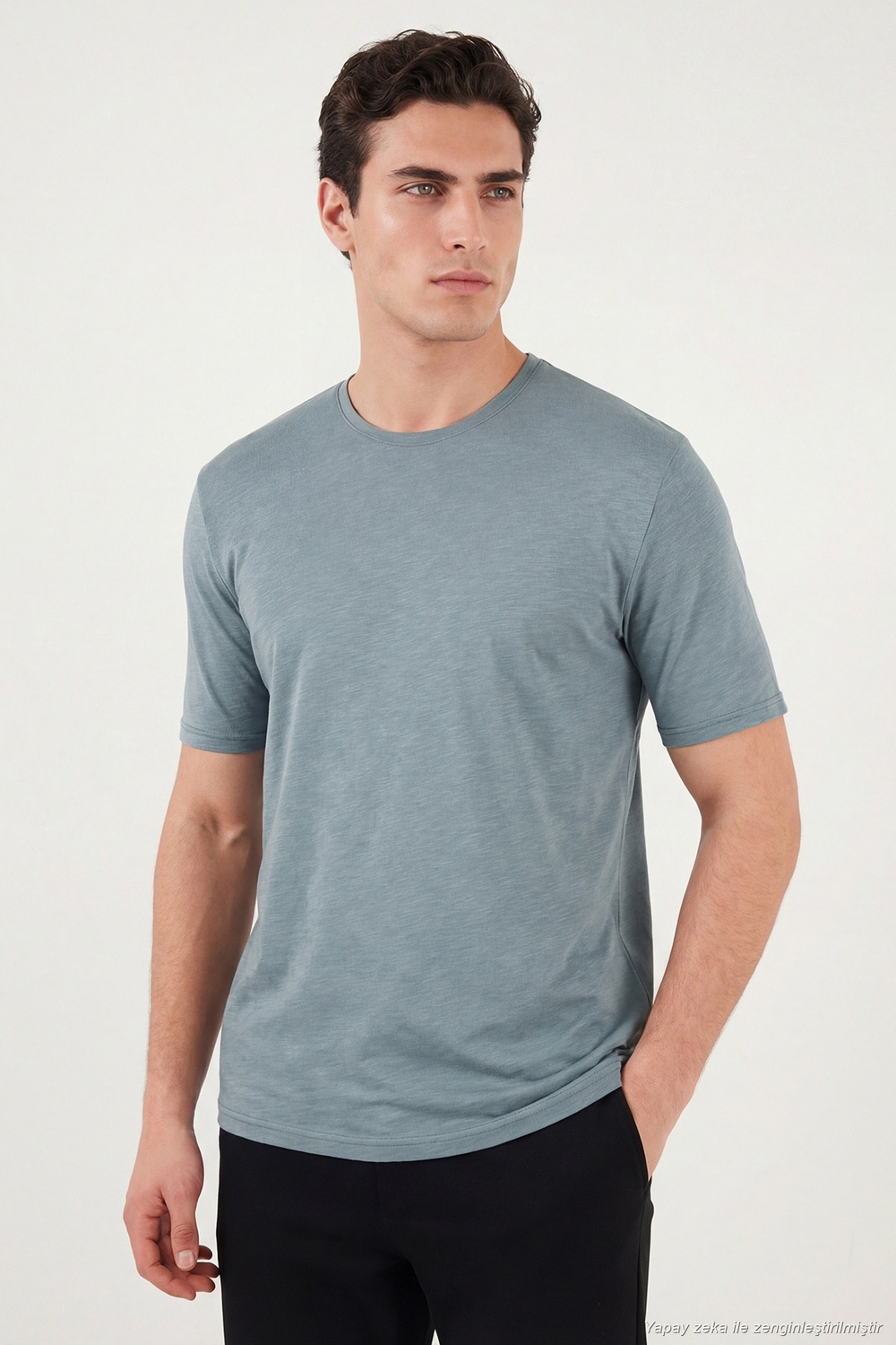 Pamuklu Bisiklet Yaka Basic Erkek T Shirt 59020001 AÇIK MAVİ