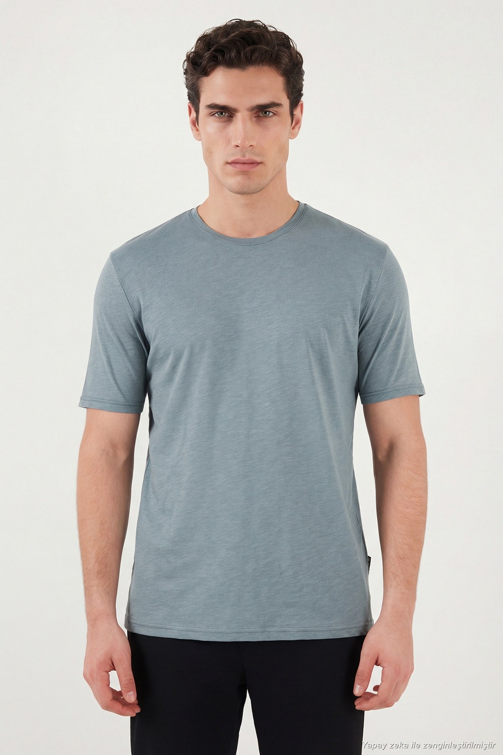 Pamuklu Bisiklet Yaka Basic Erkek T Shirt 59020001 AÇIK MAVİ