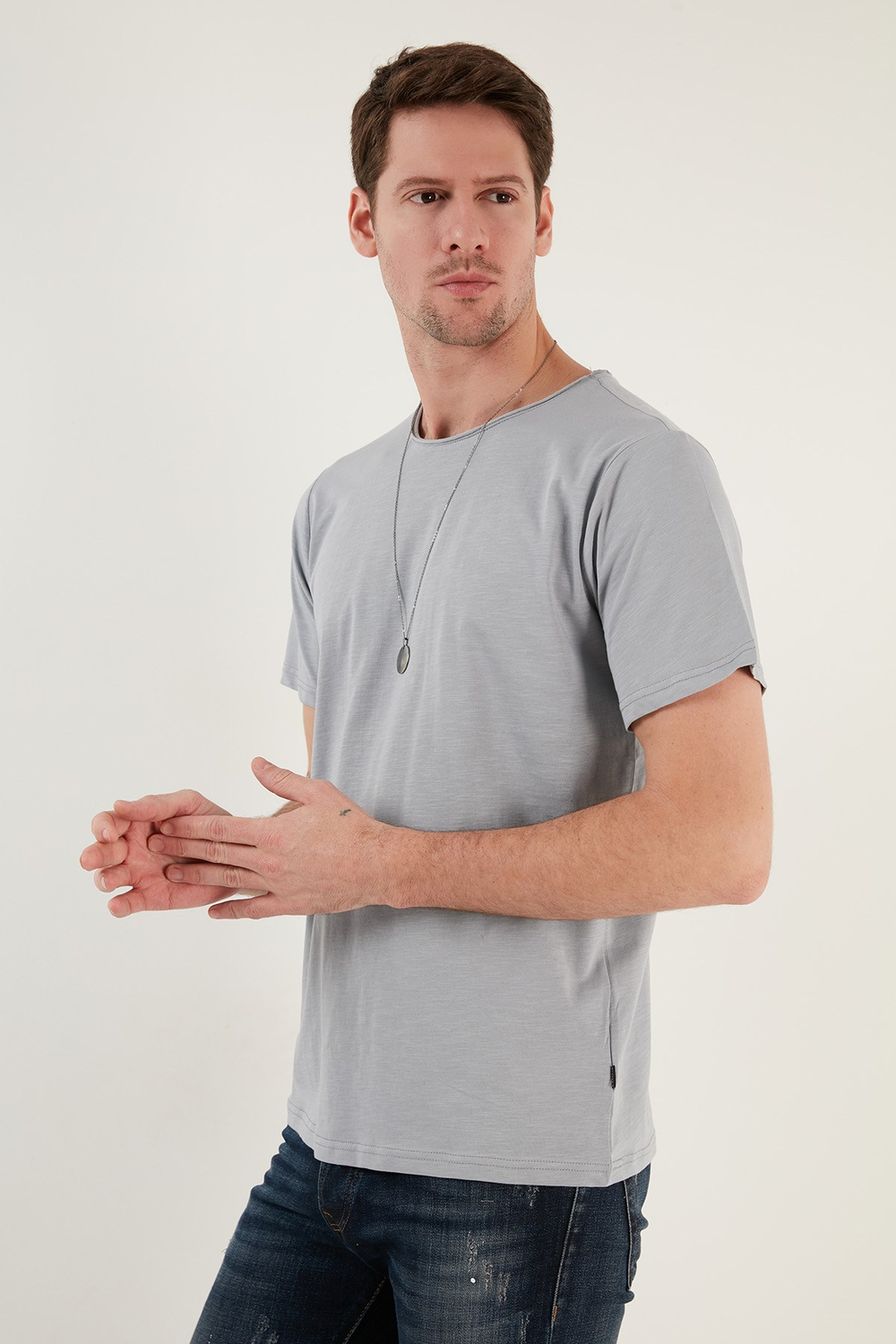 Pamuklu Bisiklet Yaka Basic Erkek T Shirt 59020001 AÇIK GRİ