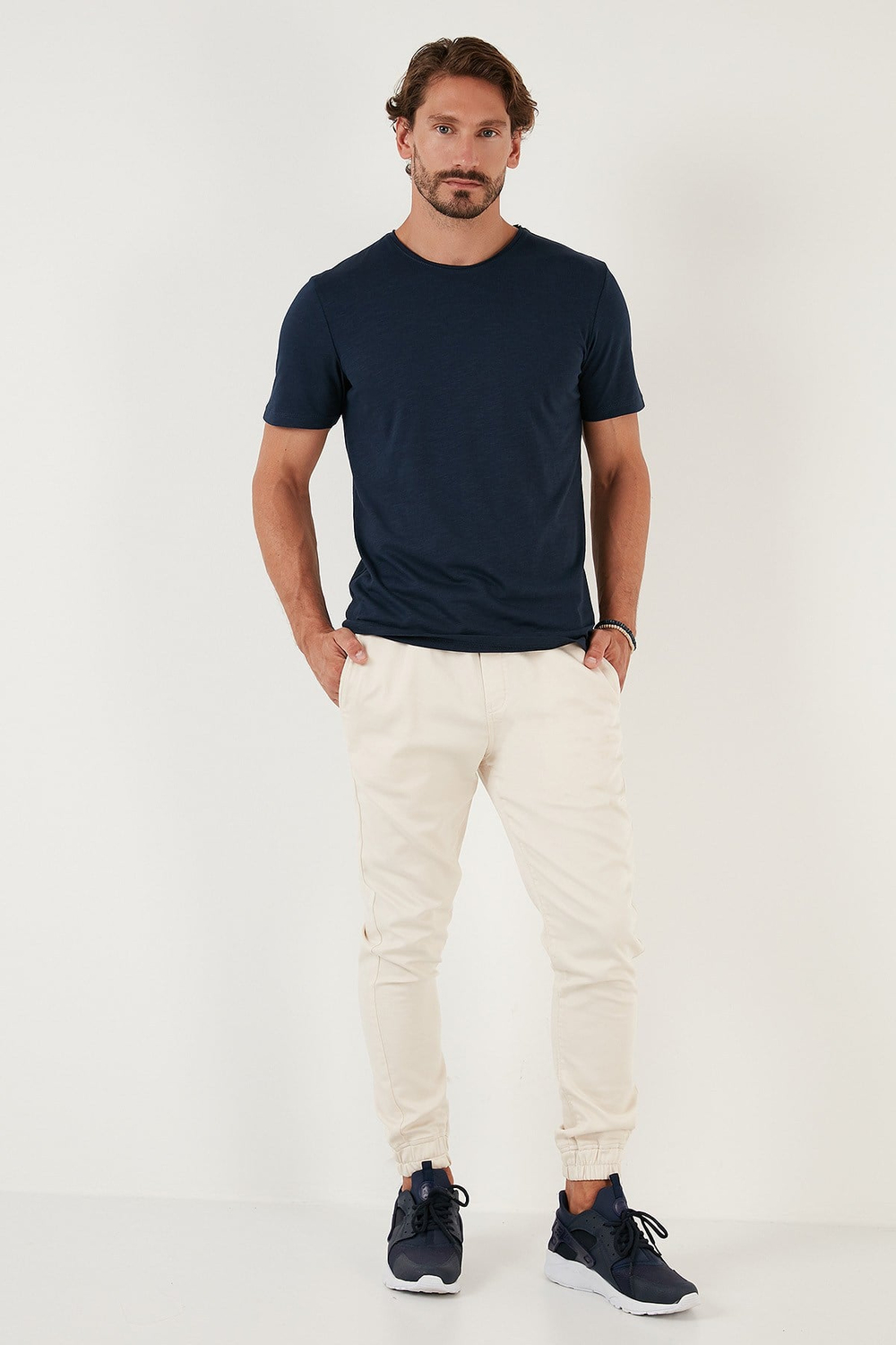 Pamuklu Bisiklet Yaka Basic Erkek T Shirt 59020001 İNDİGO
