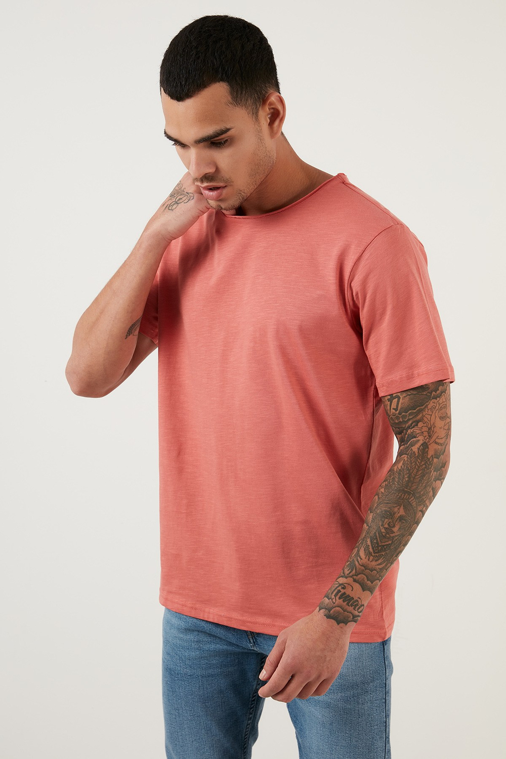 Pamuklu Bisiklet Yaka Basic Erkek T Shirt 59020001 KİREMİT