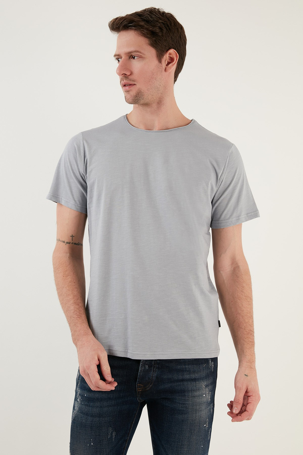 Pamuklu Bisiklet Yaka Basic Erkek T Shirt 59020001 AÇIK GRİ