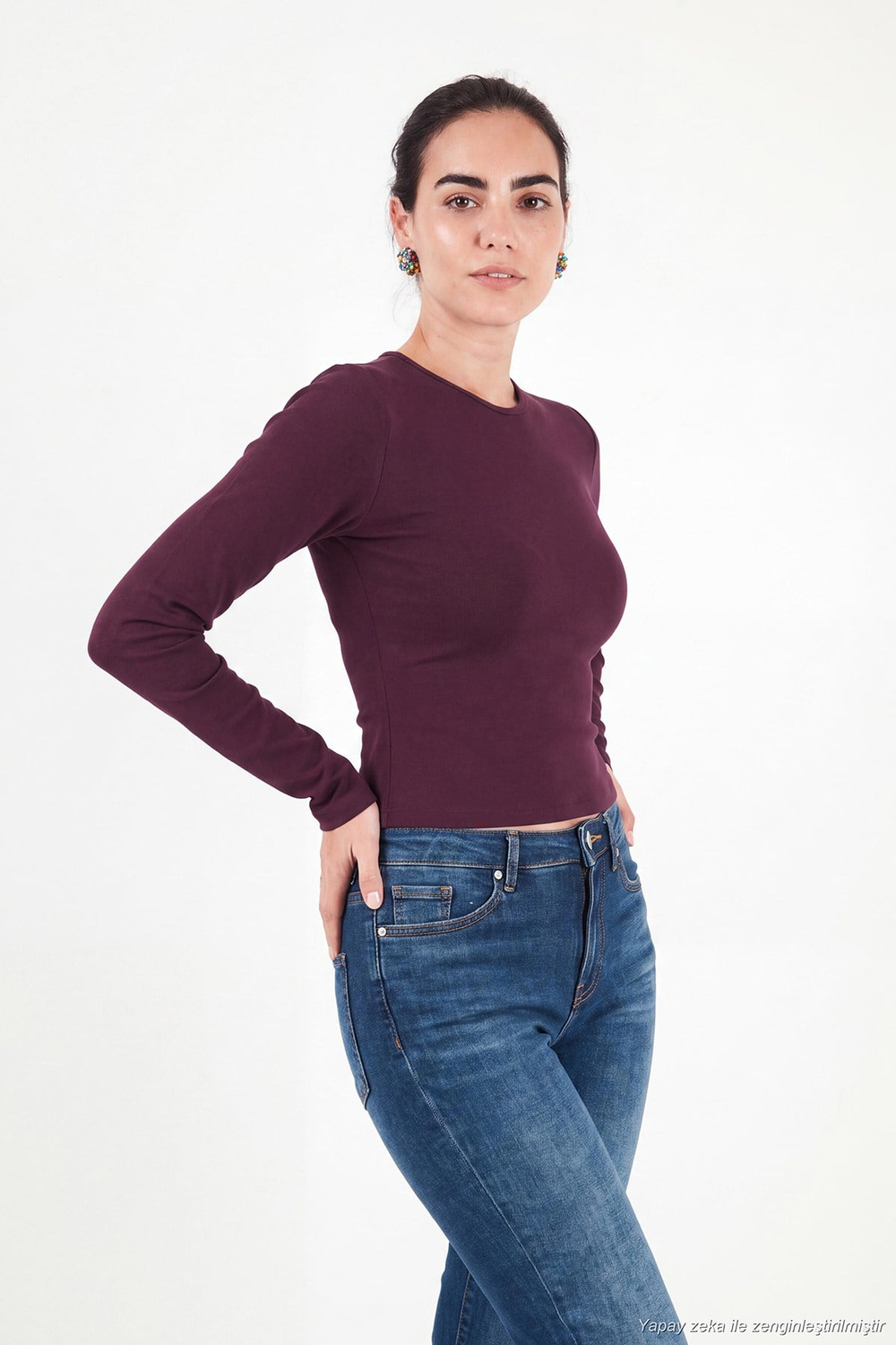 Pamuklu Bisiklet Yaka Crop Kadın Bluz 5867060 MÜRDÜM