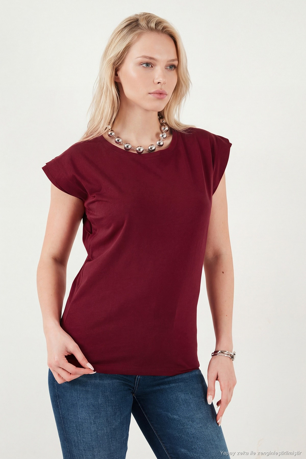 Pamuklu Bisiklet Yaka Kolsuz Kadın T Shirt 5864019 BORDO