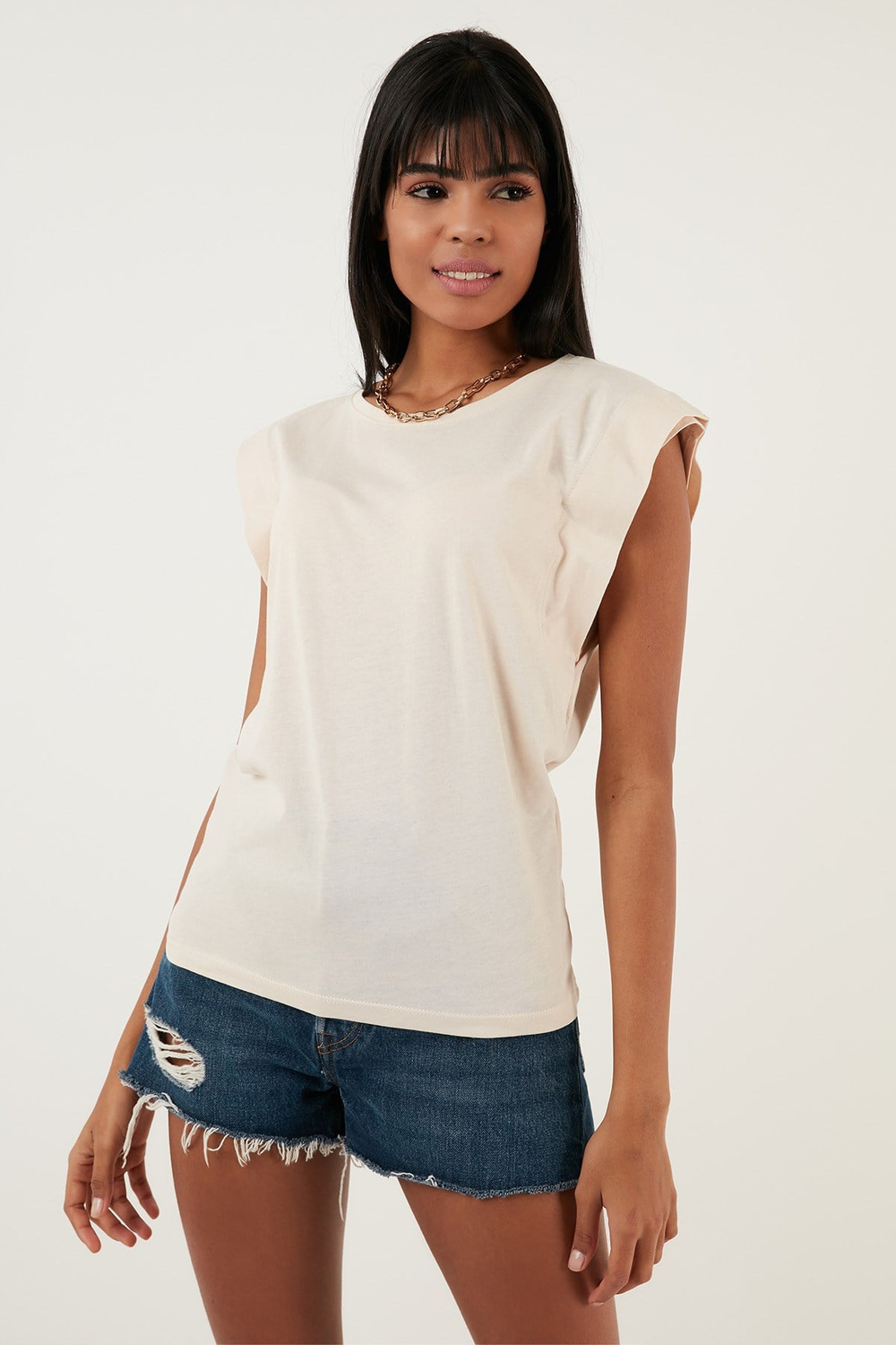 Pamuklu Bisiklet Yaka Kolsuz Kadın T Shirt 5864019 TAŞ