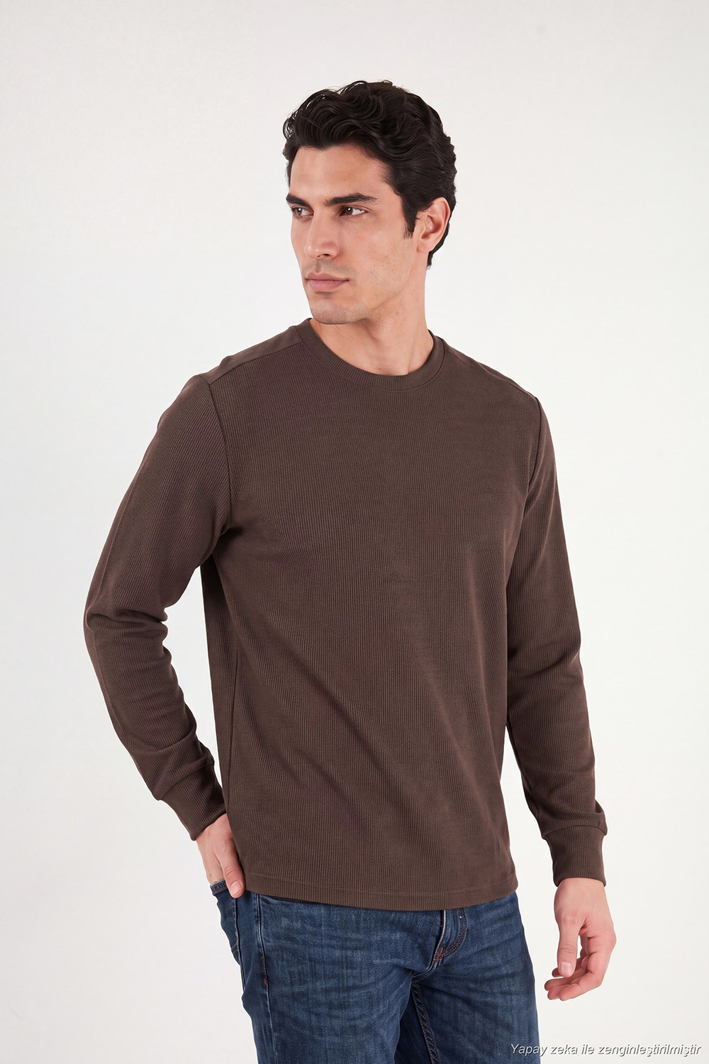 Pamuklu Bisiklet Yaka Normal Kalıp Basic Erkek Sweat 5905073 KAHVE
