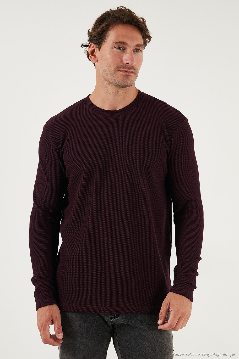Pamuklu Bisiklet Yaka Normal Kalıp Basic Erkek Sweat 5905073 VİŞNE