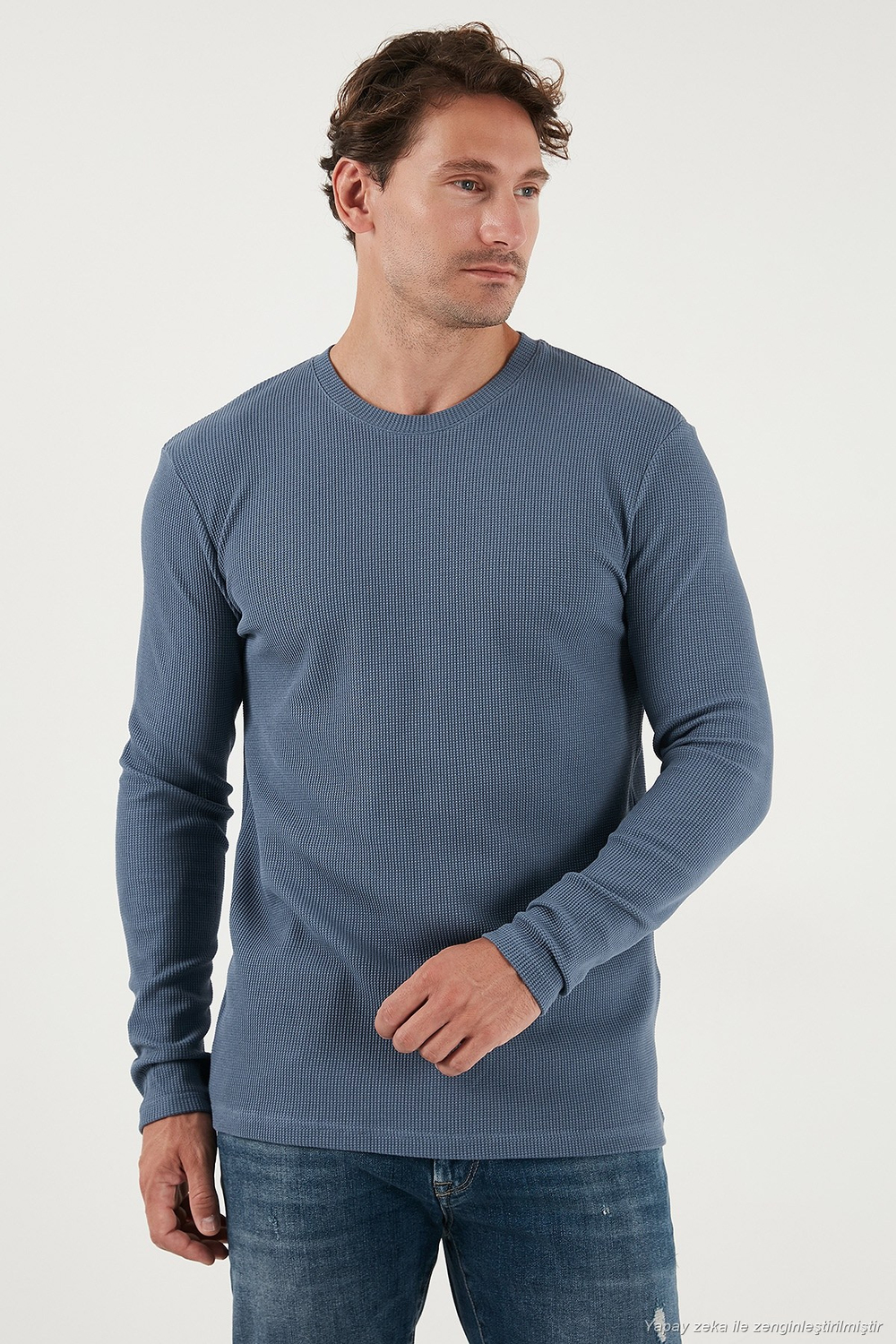 Pamuklu Bisiklet Yaka Normal Kalıp Basic 2li Paket Erkek Sweat 5905073S2 Ekru-Koyu Gri