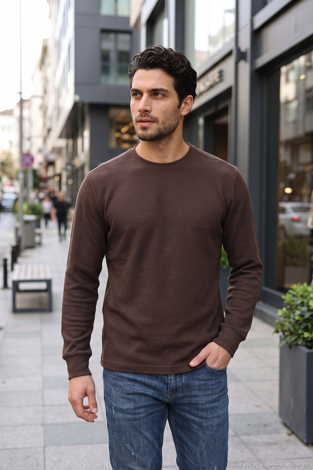 Pamuklu Bisiklet Yaka Normal Kalıp Basic Erkek Sweat 5905073 KAHVE
