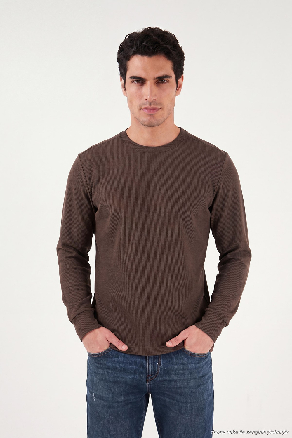 Pamuklu Bisiklet Yaka Normal Kalıp Basic Erkek Sweat 5905073 KAHVE