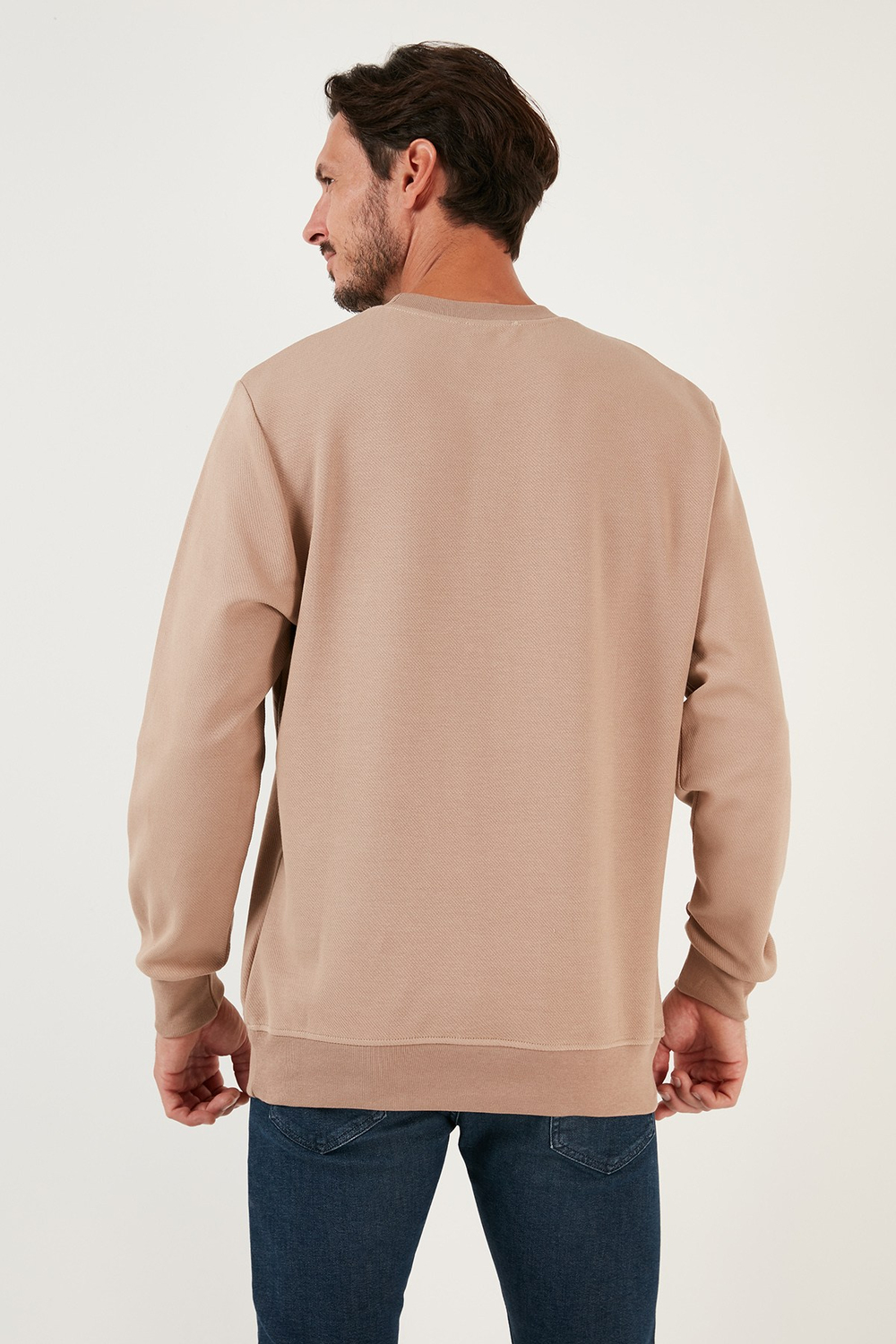 Pamuklu Bisiklet Yaka Regular Fit Basic Erkek Sweat 5905521 VİZON