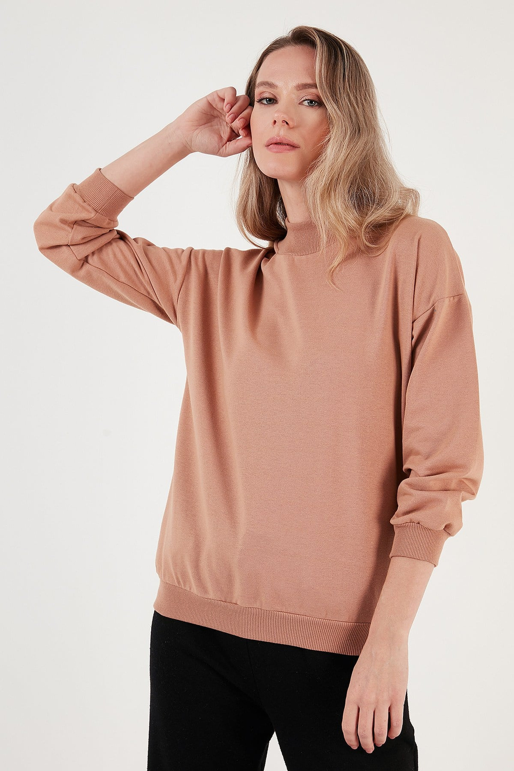 Pamuklu Dik Yaka Basic Örme Kadın Sweat 5863323 BİSKÜVİ